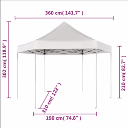 vidaXL Hexagonal Pop-Up Foldable Marquee Grey 3.6x3.1m Gazebo Canopy Tent
