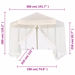 vidaXL Hexagonal Pop-Up Marquee with 6 Sidewalls Cream White 3.6x3.1m Gazebo