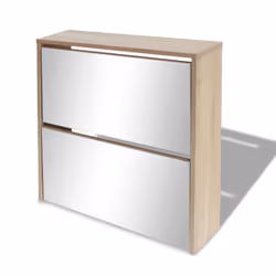 vidaXL Shoe Cabinet 2-Layer Mirror Oak Storage Organiser Pull-down Drawer - Additional view 2