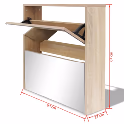 vidaXL Shoe Cabinet 2-Layer Mirror Oak Storage Organiser Pull-down Drawer - Additional view 5