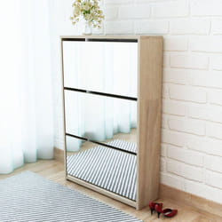 vidaXL Shoe Cabinet 3-Layer Mirror Oak Storage Organiser Pull-down Drawer