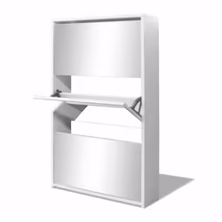 vidaXL 3-Layer Mirrored White Shoe Rack - W63 x H102.5cm - Additional view 2