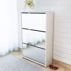 vidaXL 3-Layer Mirrored White Shoe Rack - W63 x H102.5cm - Additional view 4