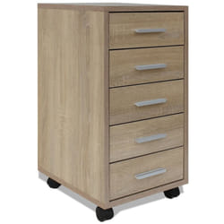 vidaXL Office Drawer Unit with Castors 5 Drawers Oak Side Storage Cabinet
