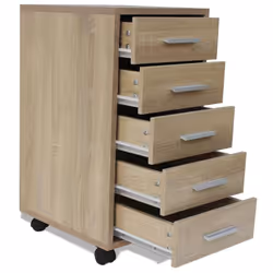 vidaXL Office Drawer Unit with Castors 5 Drawers Oak Side Storage Cabinet