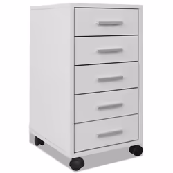 vidaXL Office Drawer Unit with Castors 5 Drawers White Side Storage Cabinet