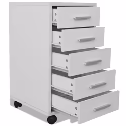 vidaXL Office Drawer Unit with Castors 5 Drawers White Side Storage Cabinet
