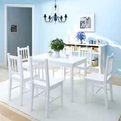 7 Piece Dining 1 Table and 6 Chairs Set Kitchen Home Furniture Pinewood White