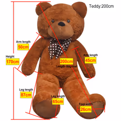 vidaXL Teddy Bear Cuddly Toy Plush Brown 170cm Soft Stuffed Toy Children Gift - Additional view 4