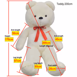 vidaXL Teddy Bear Cuddly Toy Plush White 170cm Soft Stuffed Toy Children Gift