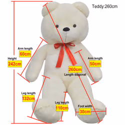 vidaXL Teddy Bear Cuddly Toy Plush White 242cm Soft Stuffed Toy Children Gift - Additional view 4