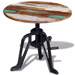 Side End Coffee Table Solid Reclaimed Wood Living Room Cast Iron 60x(42-63) cm