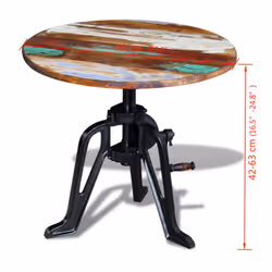 Side End Coffee Table Solid Reclaimed Wood Living Room Cast Iron 60x(42-63) cm