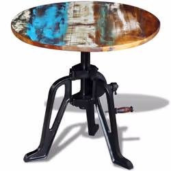 Side End Coffee Table Solid Reclaimed Wood Living Room Cast Iron 60x(42-63) cm - Additional view 4