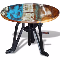 Side End Coffee Table Solid Reclaimed Wood Living Room Cast Iron 60x(42-63) cm - Additional view 5