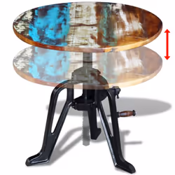 Side End Coffee Table Solid Reclaimed Wood Living Room Cast Iron 60x(42-63) cm - Additional view 7