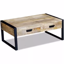 vidaXL Solid Mango Wood Coffee Table with 2 Drawers 100x60x40cm Living Room