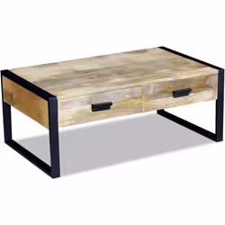 vidaXL Solid Mango Wood Coffee Table with 2 Drawers 100x60x40cm Living Room