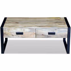 vidaXL Solid Mango Wood Coffee Table with 2 Drawers 100x60x40cm Living Room - Additional view 5