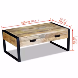 vidaXL Solid Mango Wood Coffee Table with 2 Drawers 100x60x40cm Living Room - Additional view 7