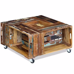 Coffee Table Desk Stand Solid Reclaimed Recycled Wood 70x70x35 cm Living Room