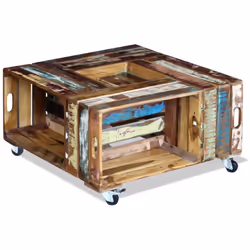 Coffee Table Desk Stand Solid Reclaimed Recycled Wood 70x70x35 cm Living Room - Additional view 4
