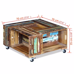 Coffee Table Desk Stand Solid Reclaimed Recycled Wood 70x70x35 cm Living Room - Additional view 9