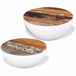 vidaXL Two Piece Bowl Shaped Coffee Table Set Solid Reclaimed Wood 2 Colours - white - Additional view 4