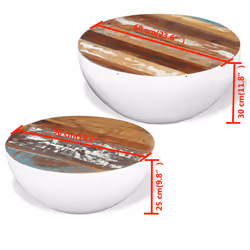 vidaXL Two Piece Bowl Shaped Coffee Table Set Solid Reclaimed Wood 2 Colours - white - Additional view 7