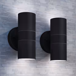 vidaXL 2x Outdoor Wall Lights Stainless Steel Up/Downwards Black Garden Lamp