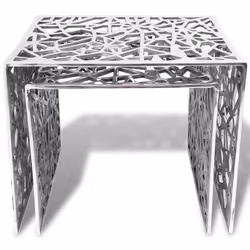 vidaXL Two Piece Side Console End Small Coffee Tables Square Aluminium Silver