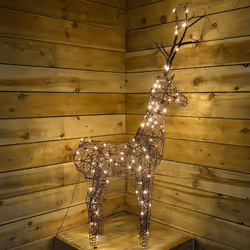 135cm (53") Brown Outdoor Standing Wicker Reindeer Decoration With LED Lights