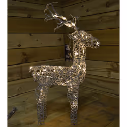 60cm Grey Outdoor Standing Wicker Reindeer Decoration With LED Lights