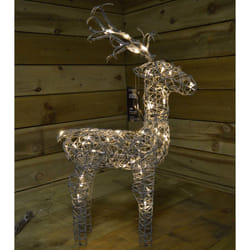 60cm Grey Outdoor Standing Wicker Reindeer Decoration With LED Lights