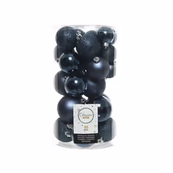 30pc Night Blue Assorted Shatterproof Baubles | Shiny, Matte & Glittery Baubles