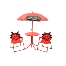 Kids Ladybird Patio Furniture Set Table Chairs & Parasol 4 Piece Red