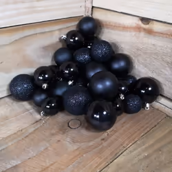 30 Piece Christmas Assorted Shiny Matte Glitter Black Baubles Tree Decorations