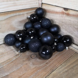 30 Piece Christmas Assorted Shiny Matte Glitter Black Baubles Tree Decorations