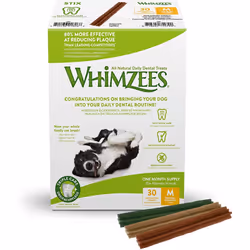 WHIMZEES Natural Dental Dog Chews Long lasting, Medium Stix, 30 Pieces