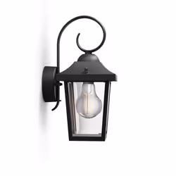 Philips myGarden Buzzard Wall Light 60W E27 No-bulb, Outdoor wall lighting, Black, Aluminium, IP44, I, Surfaced