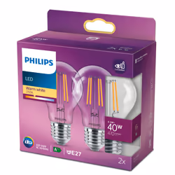 Philips Filament Bulb Clear 40W A60 E27 x2