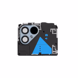 This unit houses the time of flight sensor. the camera flash. and individual SD card and SIM card slots.