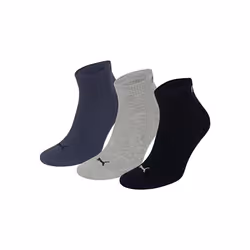 3 Pack Puma Unisex Quarter Trainer Sports Socks Blue/Grey Melange 6-8 (39-42) - Navy/Grey/Nightshadow Blue, 2