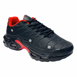 Men's Sports Air Cushioned Lace Up Trainers - UK 8 / EU 42 / US 9, Black / Red
