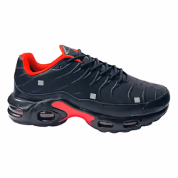 Men's Sports Air Cushioned Lace Up Trainers - UK 8 / EU 42 / US 9, Black / Red