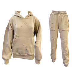 Women's Cross Detail Embroidered Hooded Tracksuit - S, Beige
