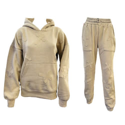 Women's Cross Detail Embroidered Hooded Tracksuit - S, Beige