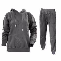 Women's Cross Detail Embroidered Hooded Tracksuit - XS, Dark Grey