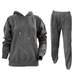 Women's Cross Detail Embroidered Hooded Tracksuit - XS, Dark Grey