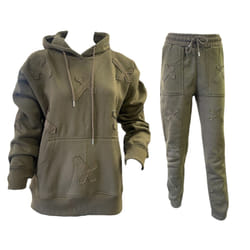Women's Cross Detail Embroidered Hooded Tracksuit - S, Khaki
